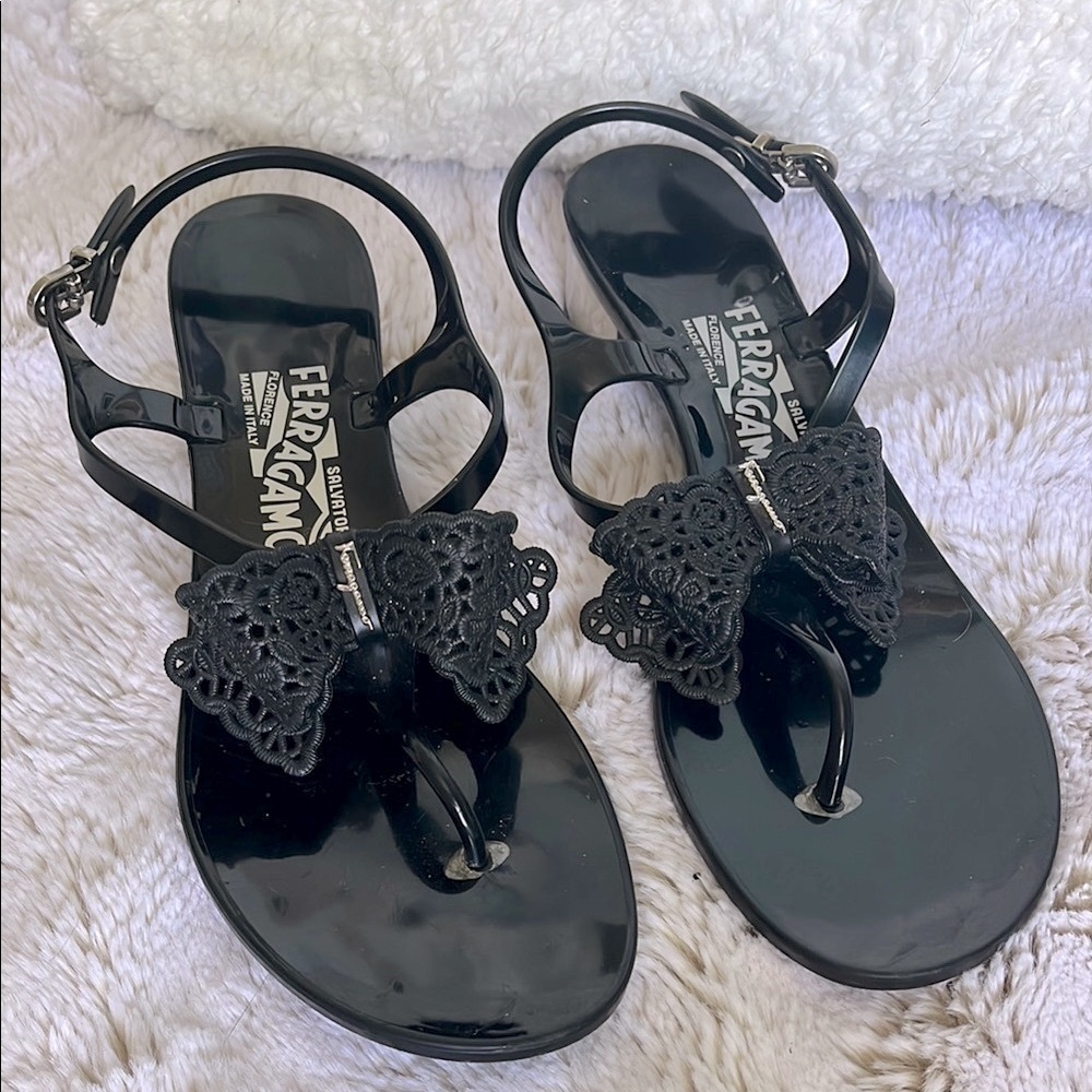 Salvatore Ferragamo Black Sandals with Bow Detail